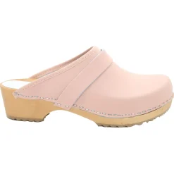 BJORK Maja Wood Open Back Pink Leather Clogs
