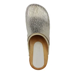BJORK Maja Wood Open Back Tooled Natural Leather Clogs