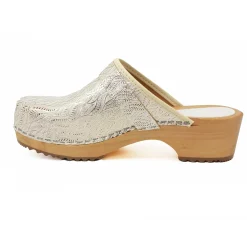 BJORK Maja Wood Open Back Tooled Natural Leather Clogs