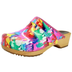 BJORK Maja Wood Splat Leather Clogs