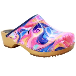 BJORK Maja Wood Swirl Leather Clogs