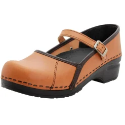 BJORK MARCELLA Mary Jane Caramel Veg Tan Leather Clogs - CLOSEOUT