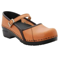 BJORK MARCELLA Mary Jane Caramel Veg Tan Leather Clogs - CLOSEOUT