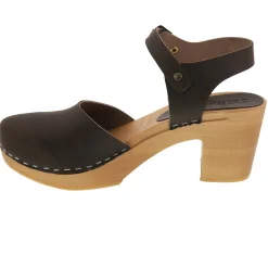 BJORK MARGARETA Swedish Wood Clog Sandals in Brown Oiled Leather