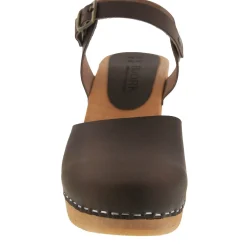 BJORK MARGARETA Swedish Wood Clog Sandals in Brown Oiled Leather