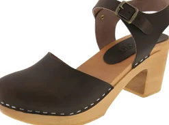 BJORK MARGARETA Swedish Wood Clog Sandals in Brown Oiled Leather