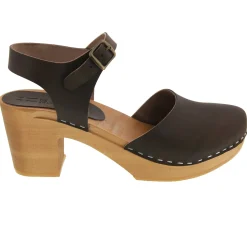 BJORK MARGARETA Swedish Wood Clog Sandals in Oiled Leather