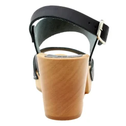 BJORK MARIE Swedish Wood Clog Sandals in Black Leather - CLOSEOUT