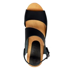 BJORK MARIE Swedish Wood Clog Sandals in Black Leather - CLOSEOUT