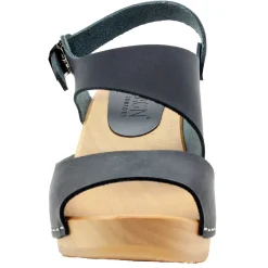 BJORK MARIE Swedish Wood Clog Sandals in Black Leather - CLOSEOUT