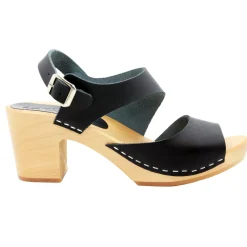 BJORK MARIE Swedish Wood Clog Sandals in Black Leather - CLOSEOUT