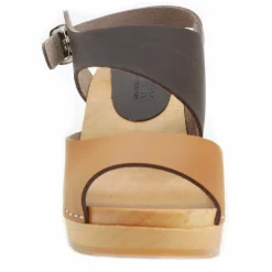 BJORK MARIE Swedish Wood Clog Sandals in Combi-Brown Oiled Leather - CLOSEOUT