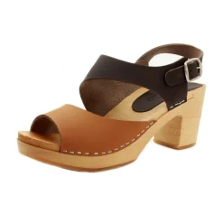 BJORK MARIE Swedish Wood Clog Sandals in Combi-Brown Oiled Leather - CLOSEOUT