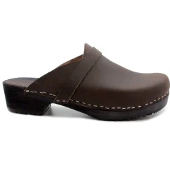 BJORK Men's Axel Leather Open Back Wooden Clogs