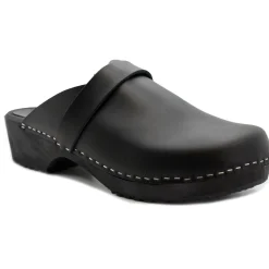 BJORK Men's Axel Leather Open Back Wooden Clogs