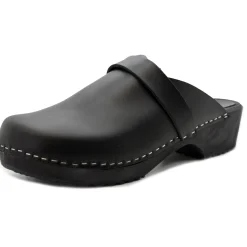 BJORK Men's Axel Leather Open Back Wooden Clogs