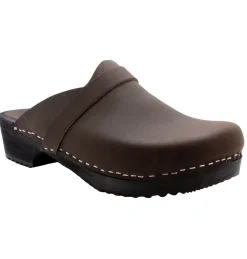BJORK Men's Axel Leather Open Back Wooden Clogs