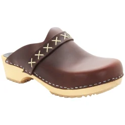 BJORK Pixie Wood Open Back Full Grain Leather Clogs - CLOSEOUT