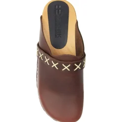 BJORK Pixie Wood Open Back Full Grain Leather Clogs - CLOSEOUT
