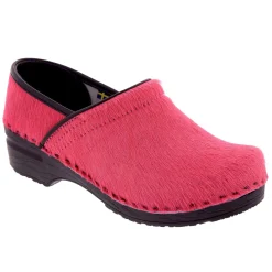 BJORK PROFESSIONAL Fuchsia Fur Leather Clogs