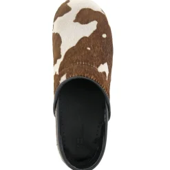BJORK PROFESSIONAL Safari Collection Leather Clogs in Brown and White Cow