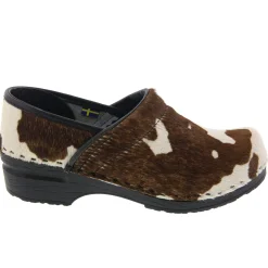 BJORK PROFESSIONAL Safari Collection Leather Clogs in Brown and White Cow
