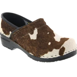 BJORK PROFESSIONAL Safari Collection Leather Clogs in Brown and White Cow