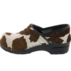 BJORK PROFESSIONAL Safari Collection Leather Clogs in Brown and White Cow