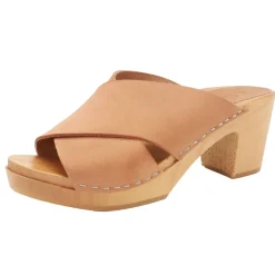 BJORK RIKKE Swedish Wooden Clogs in Cognac Nubuck