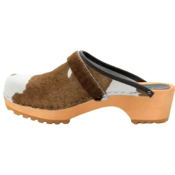 BJORK Safari Wood Open Back Brown Cow Leather Clogs - CLOSEOUT