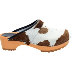 BJORK Safari Wood Open Back Brown Cow Leather Clogs - CLOSEOUT