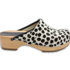 BJORK Safari Wood Open Back Dalmation Clogs - CLOSEOUT