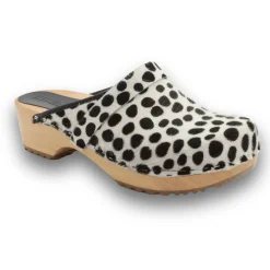 BJORK Safari Wood Open Back Dalmation Clogs - CLOSEOUT