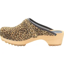 BJORK Safari Wood Open Back Leopard Clogs - CLOSEOUT