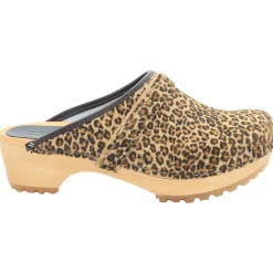 BJORK Safari Wood Open Back Leopard Clogs - CLOSEOUT