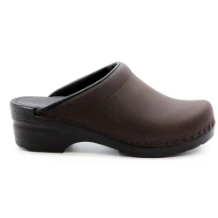 BJORK SARA OPEN BACK Oiled Leather Clogs - CLOSEOUT