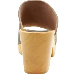 BJORK Thali Mid-heel Leather Peep Toe Wooden Clog Sandals