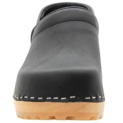 BJORK Tindra Wood Closed Back Grip Black Leather Clogs