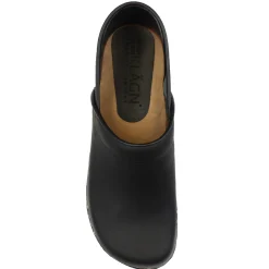 BJORK Tindra Wood Closed Back Grip Black Leather Clogs