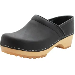 BJORK Tindra Wood Closed Back Grip Black Leather Clogs