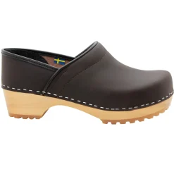 BJORK Tindra Wood Closed Back Grip Brown Leather Clogs