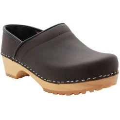 BJORK Tindra Wood Closed Back Grip Brown Leather Clogs