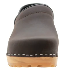 BJORK Tindra Wood Closed Back Grip Brown Leather Clogs
