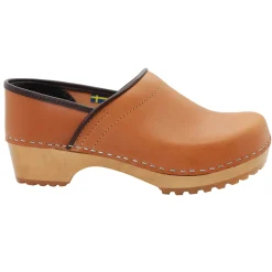 BJORK Tindra Wood Closed Back Grip Caramel Veg Tan Leather Clogs - CLOSEOUT