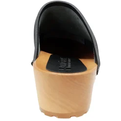 BJORK Tuva Wood Open Back Grip Black Natural Leather Clogs - CLOSEOUT