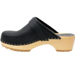 BJORK Tuva Wood Open Back Grip Black Natural Leather Clogs - CLOSEOUT