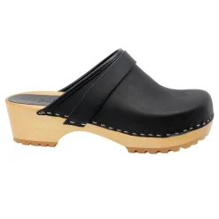 BJORK Tuva Wood Open Back Grip Black Natural Leather Clogs - CLOSEOUT