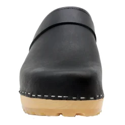 BJORK Tuva Wood Open Back Grip Black Natural Leather Clogs - CLOSEOUT