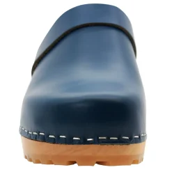 BJORK Tuva Wood Open Back Grip Cobalt Veg Tan Leather Clogs - CLOSEOUT