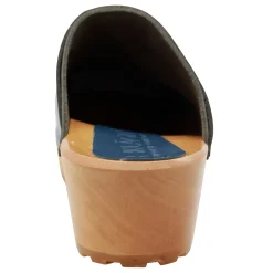 BJORK Tuva Wood Open Back Grip Cobalt Veg Tan Leather Clogs - CLOSEOUT